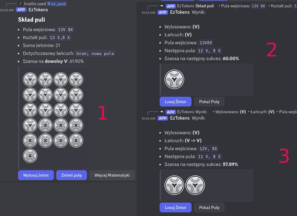Pierwsze pociągnięcie żetonów